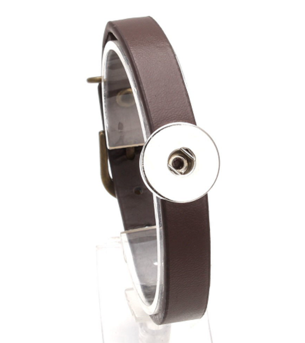 Snap Base Piece - Brown Leather Adjustable Bracelet