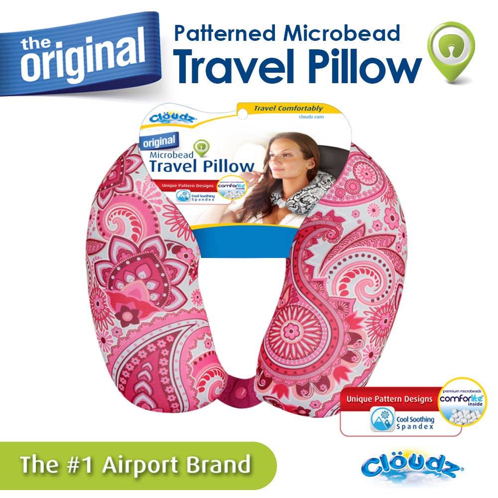 Cloudz Patterned Microbead Travel Neck Pillow - Pink Print