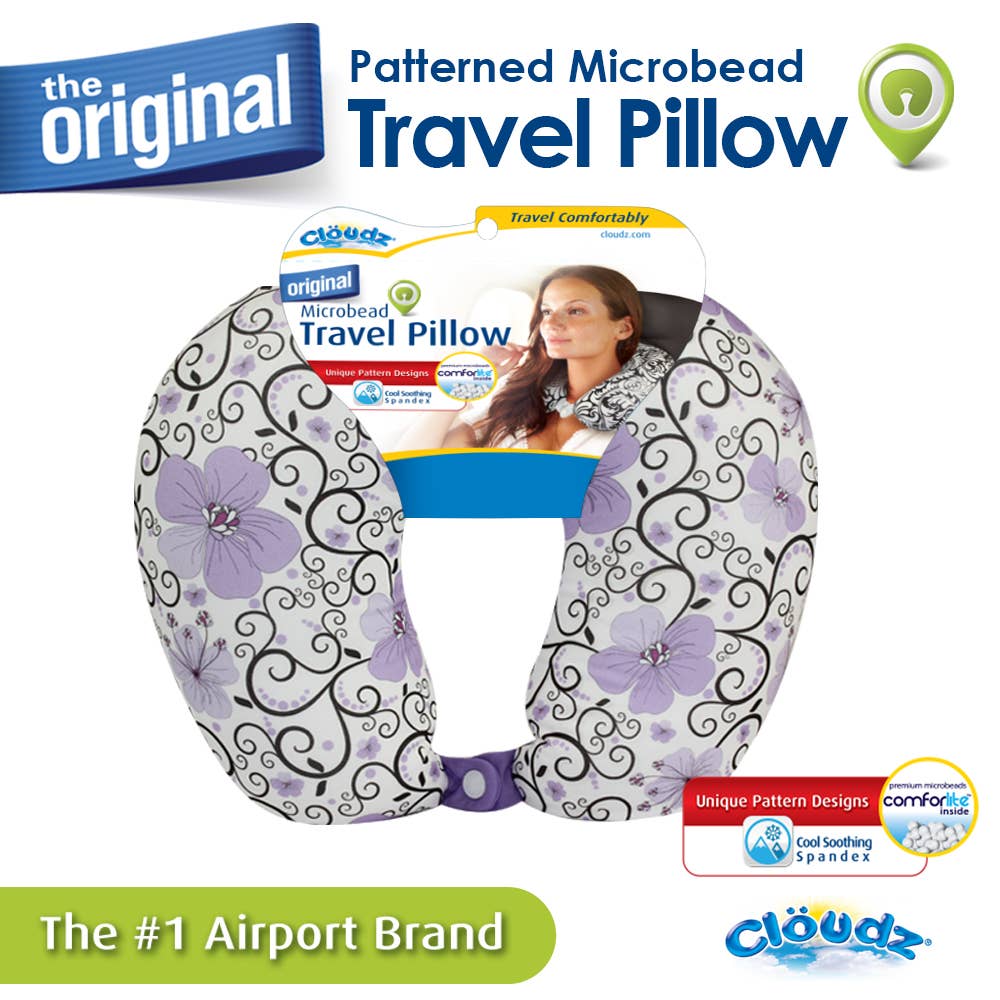 Cloudz Patterned Microbead Travel Neck Pillow - Purple Print